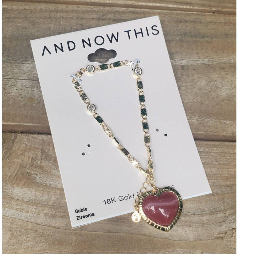 And Now This Cubic Zirconia Diamond Cut Chain Bracelet w/ Heart Charm